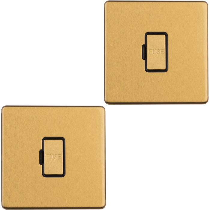 2 PACK 1 Gang 13A Unswitched Fuse Spur SCREWLESS SATIN BRASS Mains Isolation