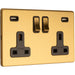5 PACK 2 Gang Double 13A UK Plug Socket & 2.1A USB-A SCREWLESS SATIN BRASS