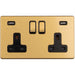 2 Gang Double 13A UK Plug Socket & 2.1A USB-A Charger SCREWLESS SATIN BRASS