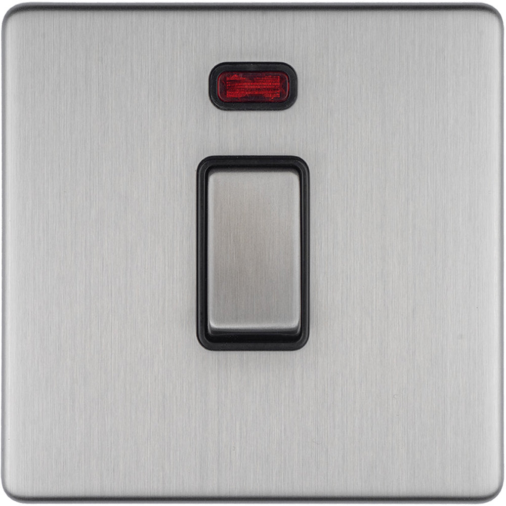 1 Gang 20A Single Light Switch & Neon SCREWLESS SATIN STEEL 2 Way Rock ...