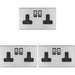 3 PACK 2 Gang DP 13A Switched UK Plug Socket SCREWLESS SATIN STEEL Wall Power
