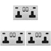 3 PACK 2 Gang Double 13A UK Plug Socket & 2x 3.1A USB-C SCREWLESS SATIN STEEL