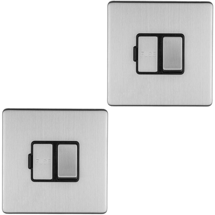 2 PACK 1 Gang 13A Switched Fuse Spur SCREWLESS SATIN STEEL Mains Isolation Plate
