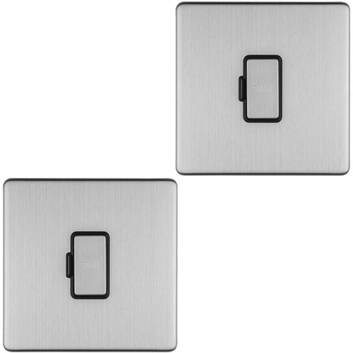 2 PACK 1 Gang 13A Unswitched Fuse Spur SCREWLESS SATIN STEEL Mains Isolation