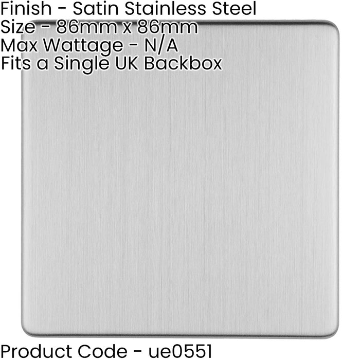 Single SCREWLESS SATIN STEEL Blanking Plate Round Edged Wall Box Hole Cover