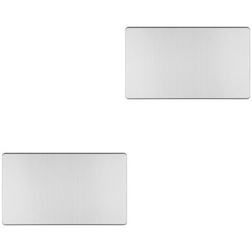 2 PACK Double SCREWLESS SATIN STEEL Blanking Plate Round Edged Wall Hole Cover