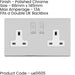 3 PACK 2 Gang DP 13A Switched UK Double Socket SCREWLESS POLISHED CHROME Power