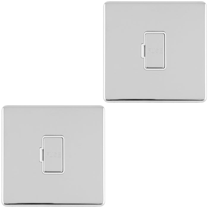 2 PACK 1 Gang 13A Unswitched Fuse Spur SCREWLESS POLISHED CHROME Mains Isolation