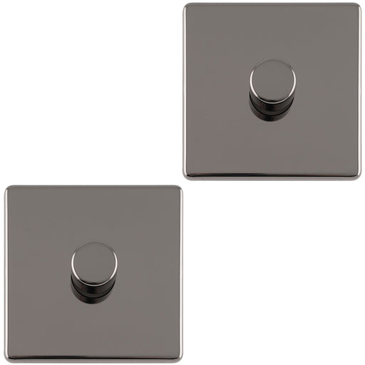 2 PACK 1 Gang Dimmer Switch 2 Way LED SCREWLESS BLACK NICKEL Light Dimming Wall
