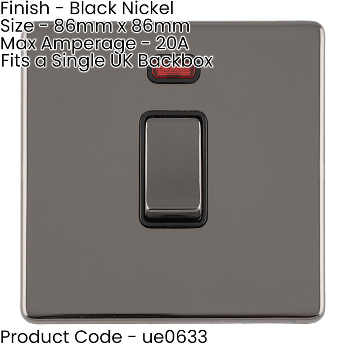 1 Gang 20A Single Light Switch & Neon SCREWLESS BLACK NICKEL 2 Way Rocker Plate