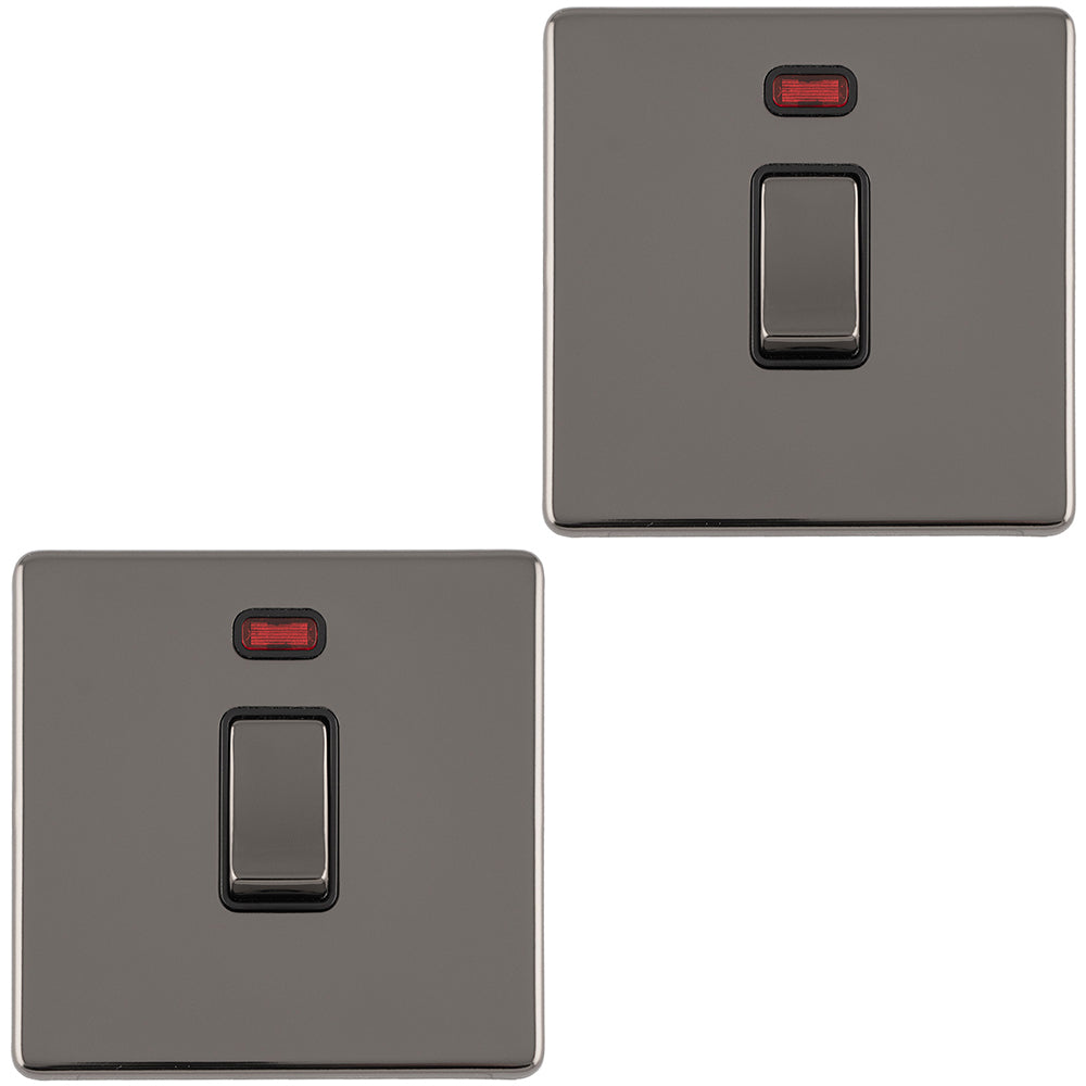 2 PACK 1 Gang 20A Single Light Switch & Neon SCREWLESS BLACK NICKEL 2W ...