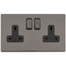 2 Gang Double DP 13A Switched UK Plug Socket SCREWLESS BLACK NICKEL Wall Power