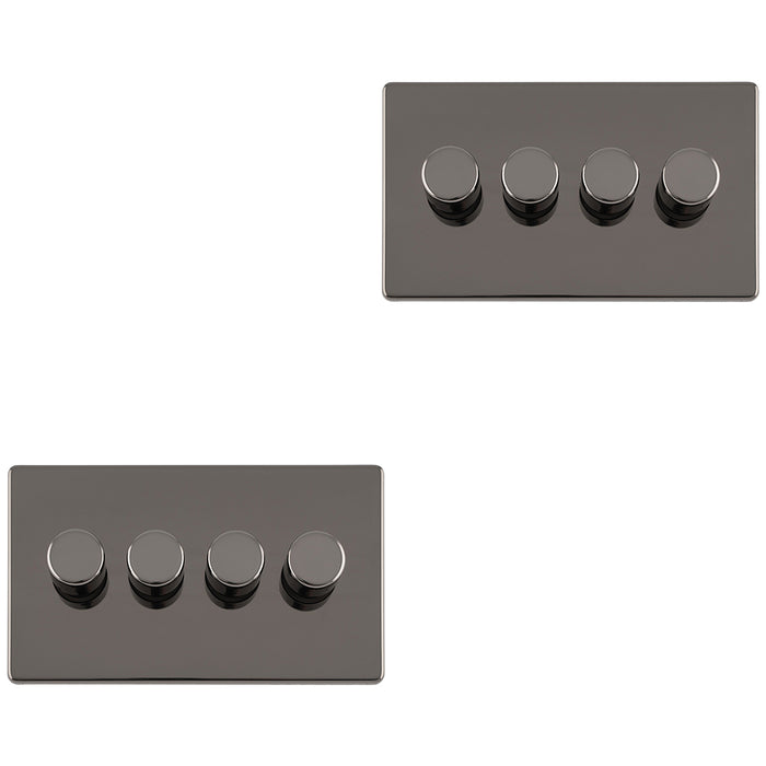2 PACK 4 Gang Dimmer Switch 2 Way LED SCREWLESS BLACK NICKEL Light Dimming Wall