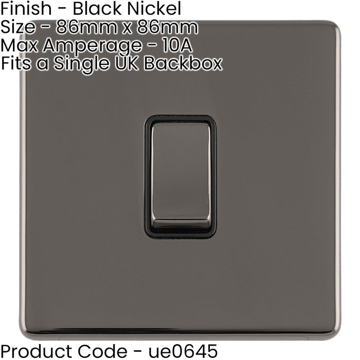 2 PACK 1 Gang Single 10A INTERMEDIATE Light Switch SCREWLESS BLACK NICKEL Metal