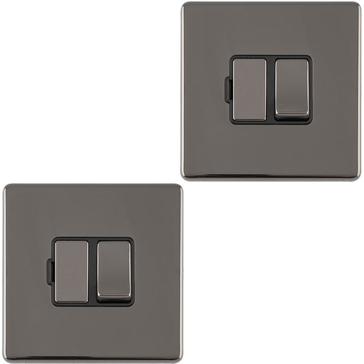 2 PACK 1 Gang 13A Switched Fuse Spur SCREWLESS BLACK NICKEL Mains Isolation