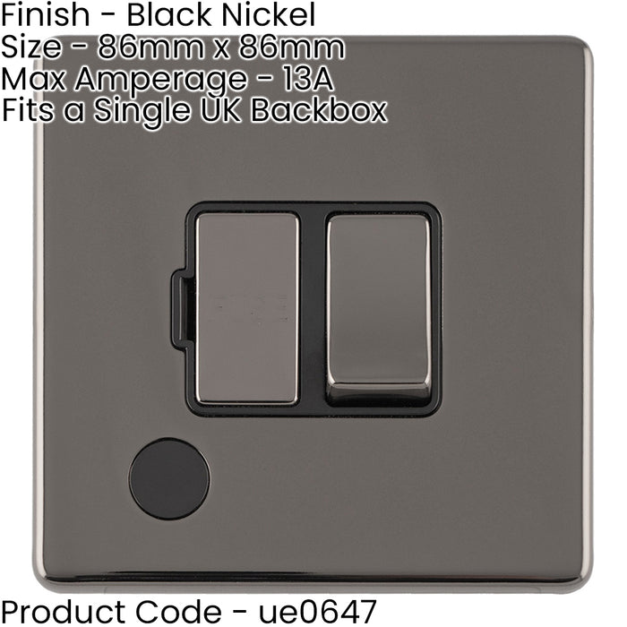 1 Gang 13A Switched Fuse Spur & Flex Outlet SCREWLESS BLACK NICKEL Isolation