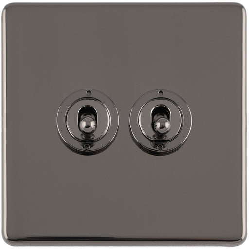 2 Gang Double Retro Toggle Light Switch SCREWLESS BLACK NICKEL 10A 2 Way Lever