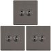 3 PACK 2 Gang Double Retro Toggle Light Switch SCREWLESS BLACK NICKEL 10A 2 Way