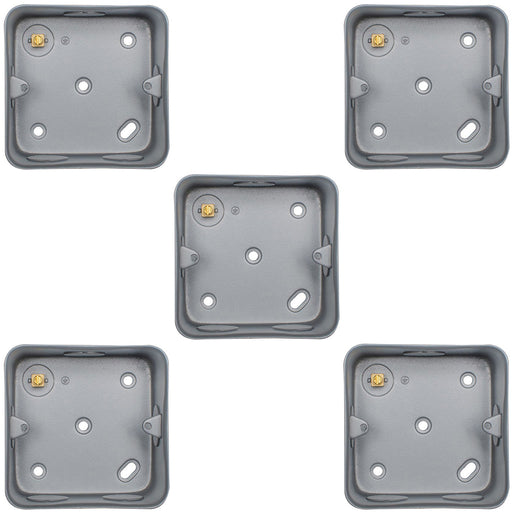 5 PACK 1 Gang 40mm Surface Mount METAL CLAD Back Box Switch Socket Rounded Earth