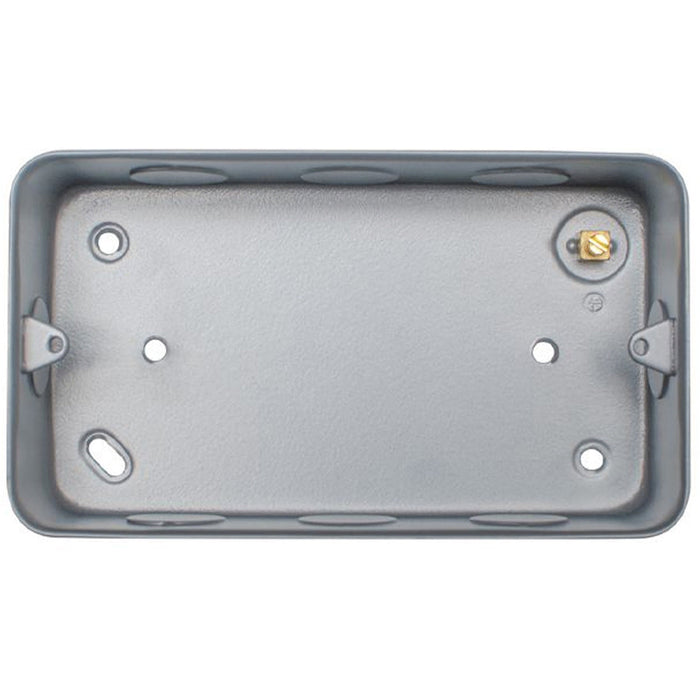 2 Gang 40mm Surface Mount METAL CLAD Back Box Switches & Sockets Rounded Earth