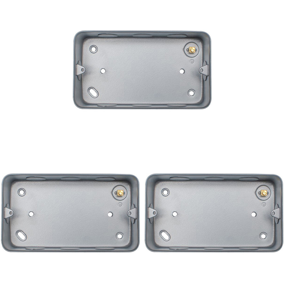 3 PACK 2 Gang 40mm Surface Mount METAL CLAD Back Box Switch Socket Rou ...