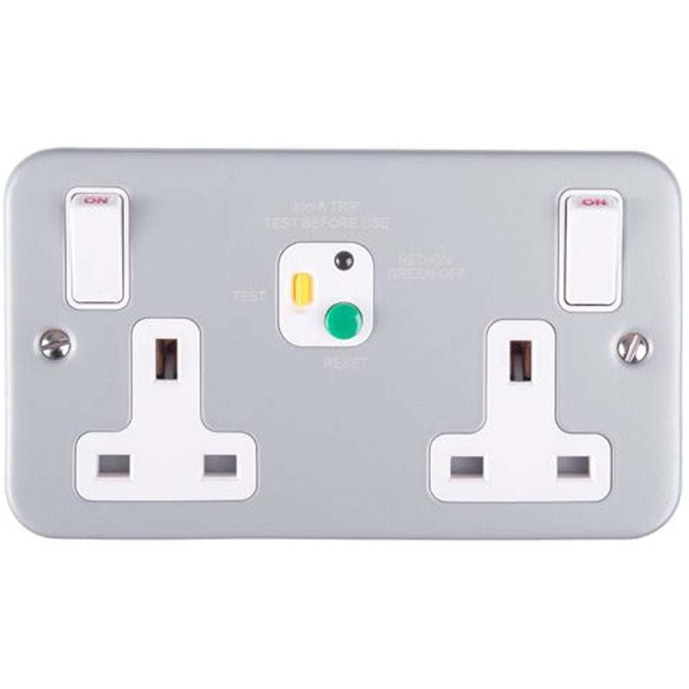2 Gang Double 13A Swithed UK Plug Socket - 30mA Passive RCD Safety - M ...
