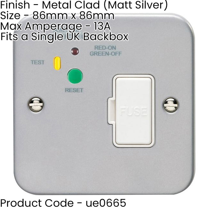 Switched Rcd Spur 1 Gang Single 13A Unswitched Fuse Spur & 30mA Passive RCD METAL CLAD S ...