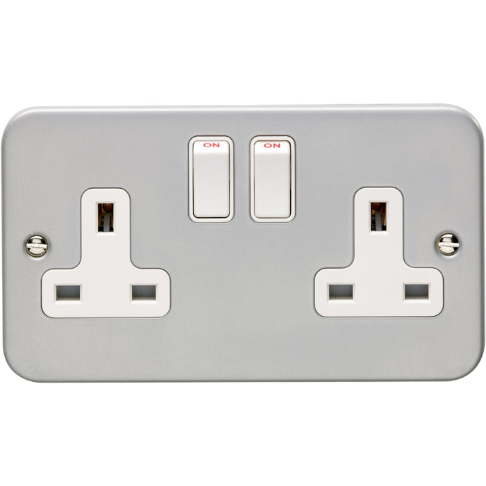 2 Gang Double 13A Switched UK Plug Socket HEAVY DUTY METAL CLAD Power Outlet
