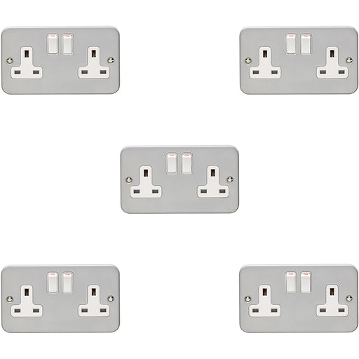 5 PACK 2 Gang Double 13A Switched UK Plug Socket HEAVY DUTY METAL CLAD Power