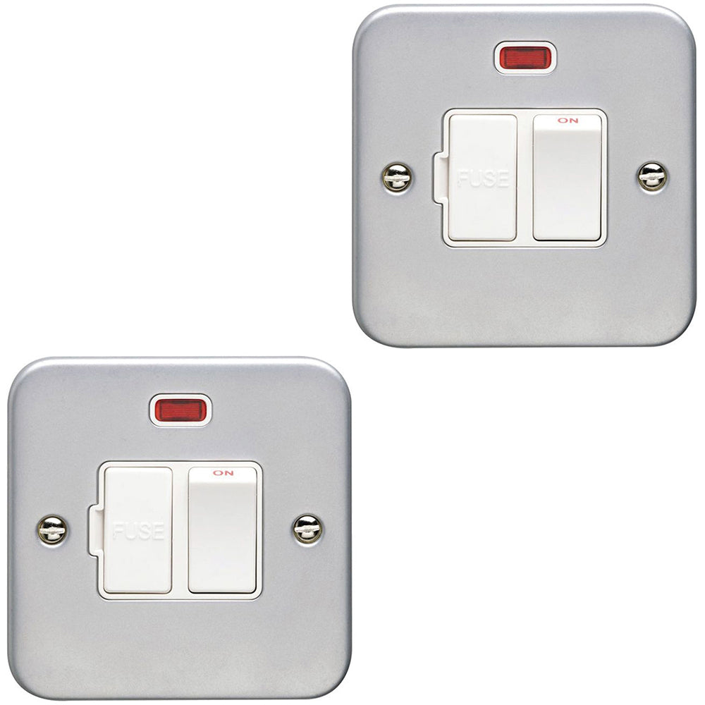 2 PACK 13A DP Switched Fuse Spur & Neon HEAVY DUTY METAL CLAD Mains Is ...