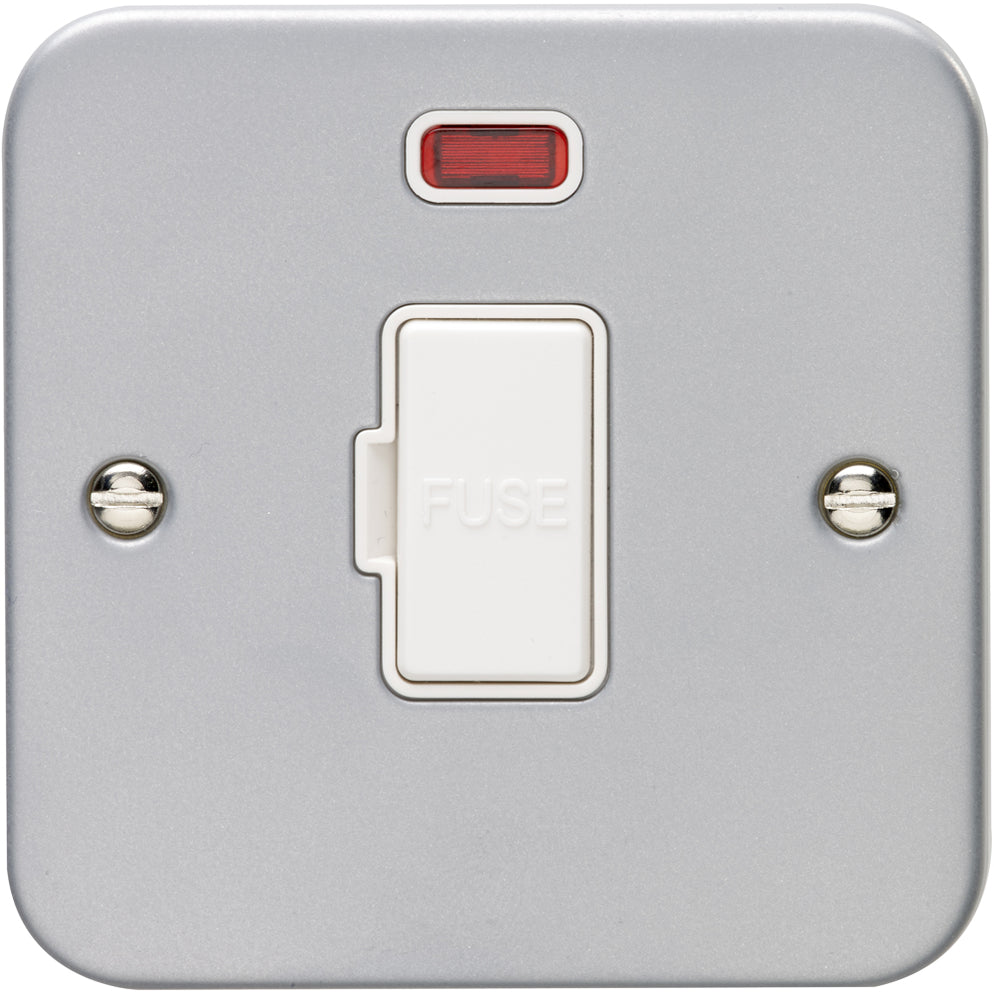 1 Gang 13A Unswitched Fuse Spur Neon HEAVY DUTY METAL CLAD Mains Isola ...