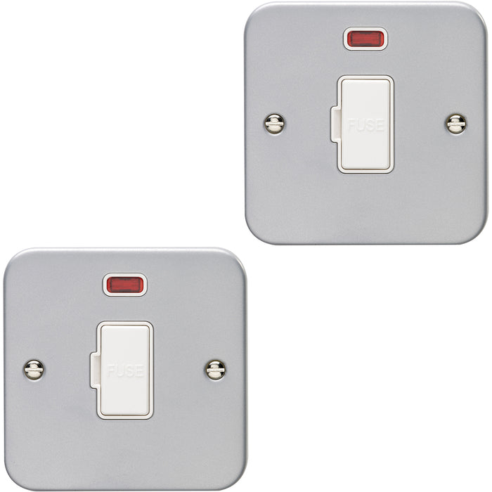 2 PACK 1 Gang 13A Unswitched Fuse Spur Neon HEAVY DUTY METAL CLAD Isolation