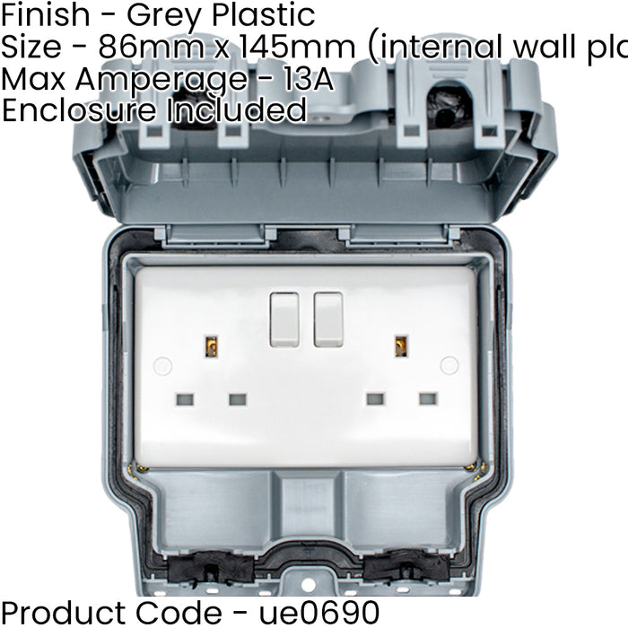 External S Socket 2 PACK IP66 Outdoor 2 Gang Double Switched 13A UK Plug Socket Garden E ...