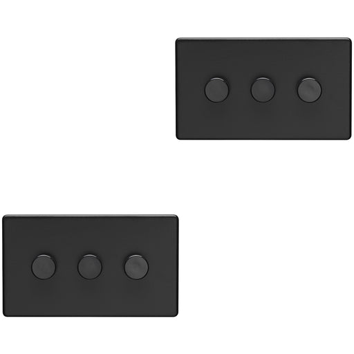 2 PACK 3 Gang Dimmer Switch 2 Way LED SCREWLESS MATT BLACK Light Dimming Wall