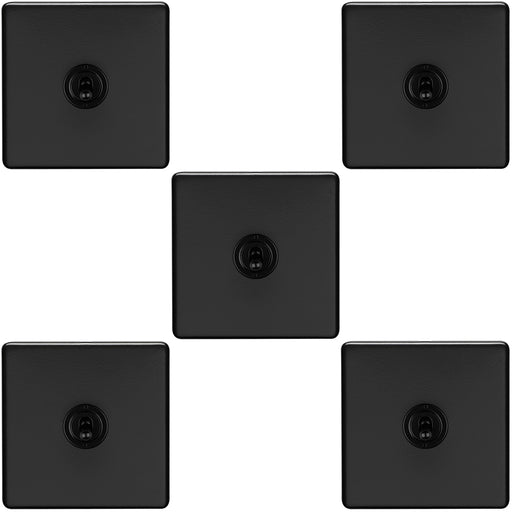 5 PACK 1 Gang Single Retro Toggle Light Switch SCREWLESS MATT BLACK 10A 2 Way