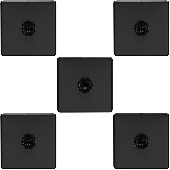 5 PACK 1 Gang Single Retro Toggle Light Switch SCREWLESS MATT BLACK 10A 2 Way