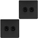 2 PACK 2 Gang Double Retro Toggle Light Switch SCREWLESS MATT BLACK 10A 2 Way