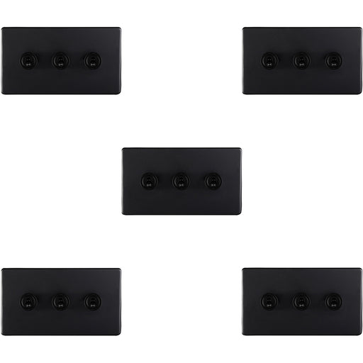 5 PACK 3 Gang Triple Retro Toggle Light Switch SCREWLESS MATT BLACK 10A 2 Way