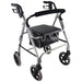 Silver Lightweight 4 Wheeled Rollator Foldable Walking Aid - 133kg Weight Limit Loops