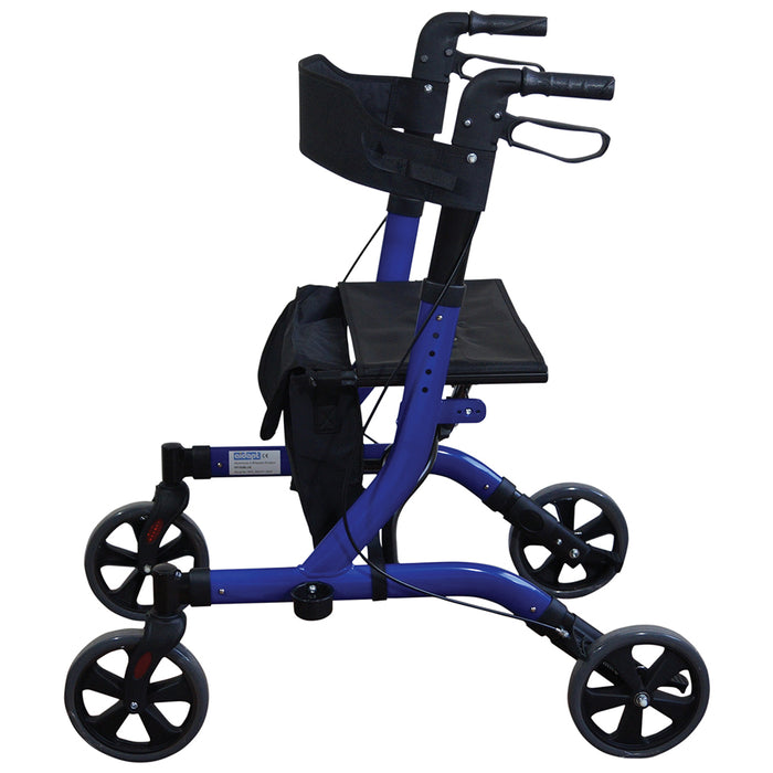 Blue Deluxe Ultra Lightweight Aluminium 4 Wheeled Rollator Foldable Walking Aid Loops