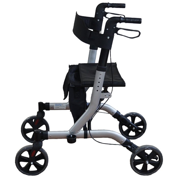 Grey Deluxe Ultra Lightweight Aluminium 4 Wheeled Rollator Foldable Walking Aid Loops