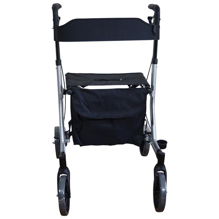 Grey Deluxe Ultra Lightweight Aluminium 4 Wheeled Rollator Foldable Walking Aid Loops