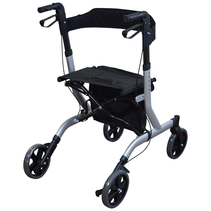 Grey Deluxe Ultra Lightweight Aluminium 4 Wheeled Rollator Foldable Walking Aid Loops