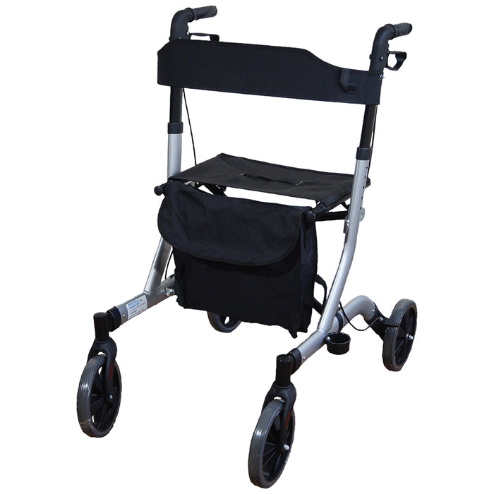 Grey Deluxe Ultra Lightweight Aluminium 4 Wheeled Rollator Foldable Walking Aid Loops