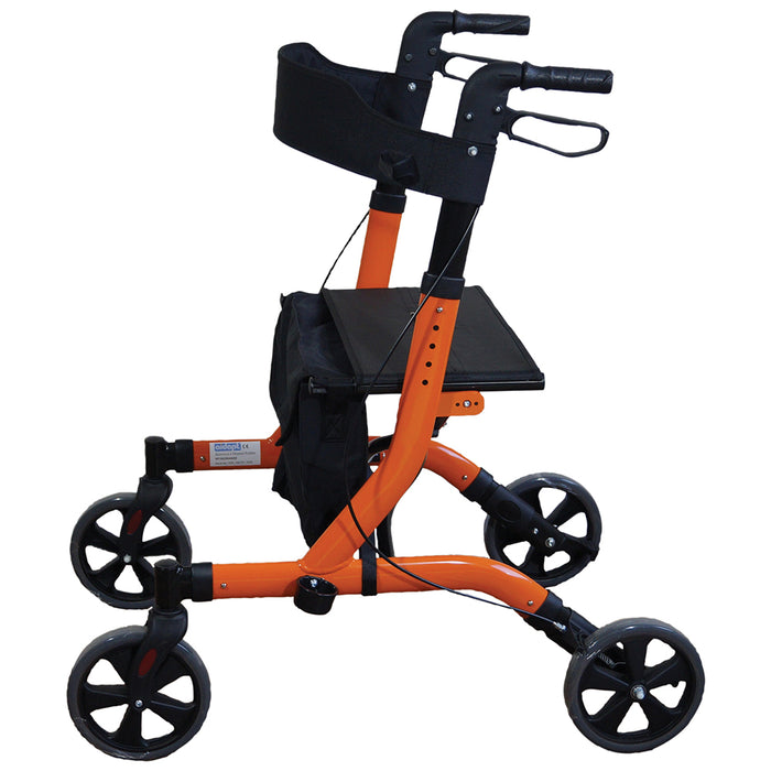 Orange Deluxe Ultra Lightweight Aluminium 4 Wheeled Rollator Foldable Walker Loops