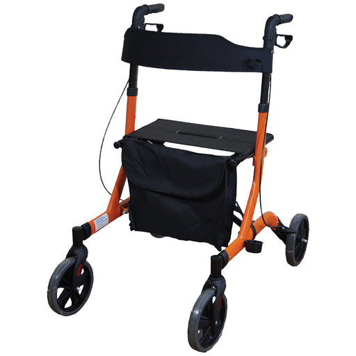 Orange Deluxe Ultra Lightweight Aluminium 4 Wheeled Rollator Foldable Walker Loops