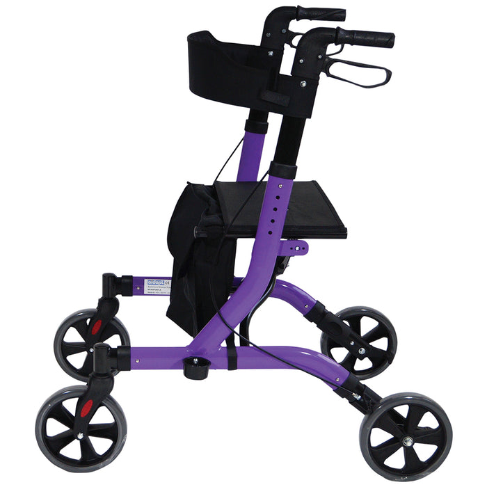 Purple Deluxe Ultra Lightweight Aluminium 4 Wheeled Rollator Foldable Walker Loops