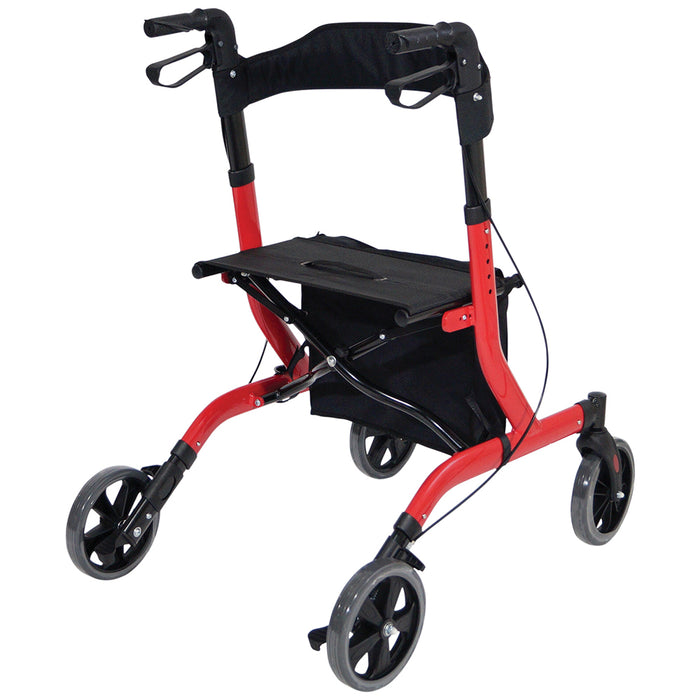 Red Deluxe Ultra Lightweight Aluminium 4 Wheeled Rollator Foldable Walking Aid Loops