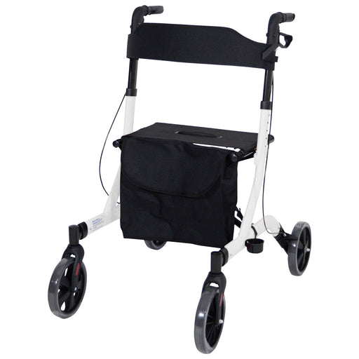 White Deluxe Ultra Lightweight Aluminium 4 Wheeled Rollator Foldable Walking Aid Loops