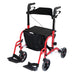 Red Deluxe Aluminium Rollator and Transit Chair 2-in-1 Dual Function Walker Loops